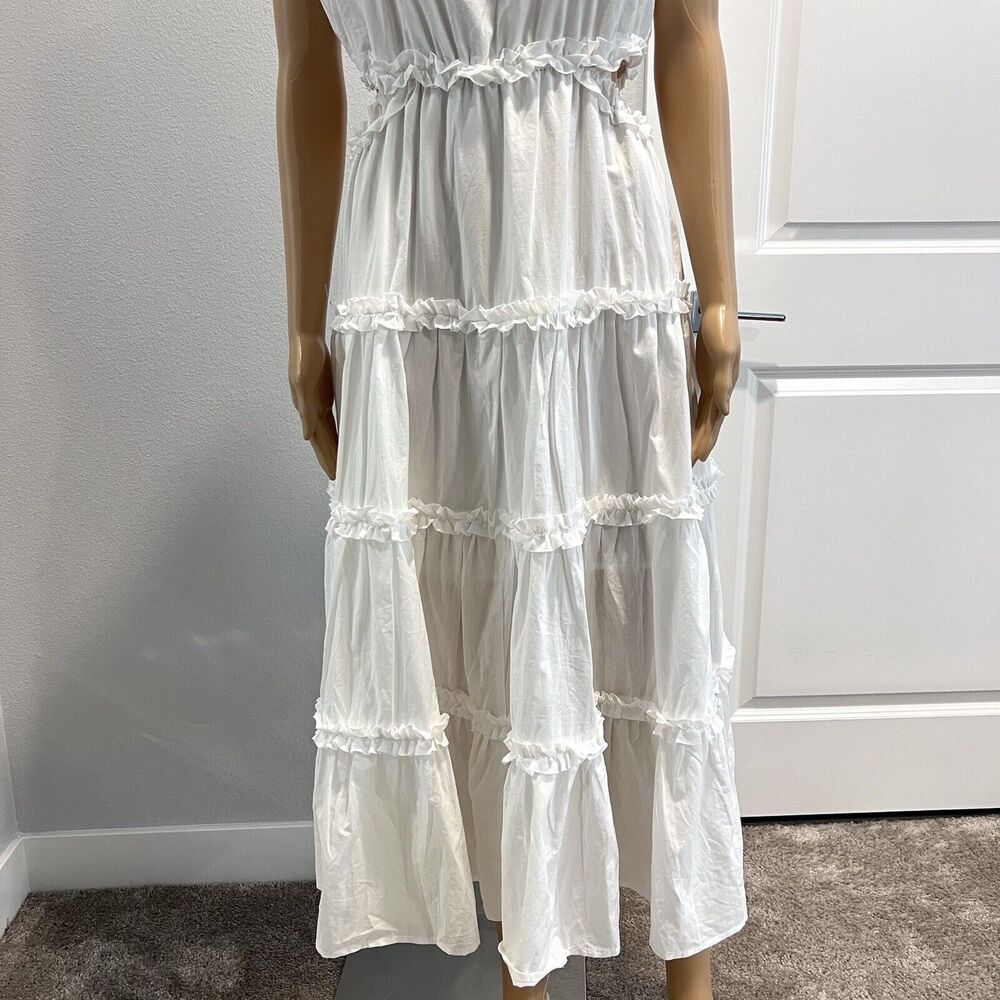 &Merci Women’s White Ruffle Tiered Cut-Out Midi Cottage Beach Dress Size Large - Picture 6 of 15